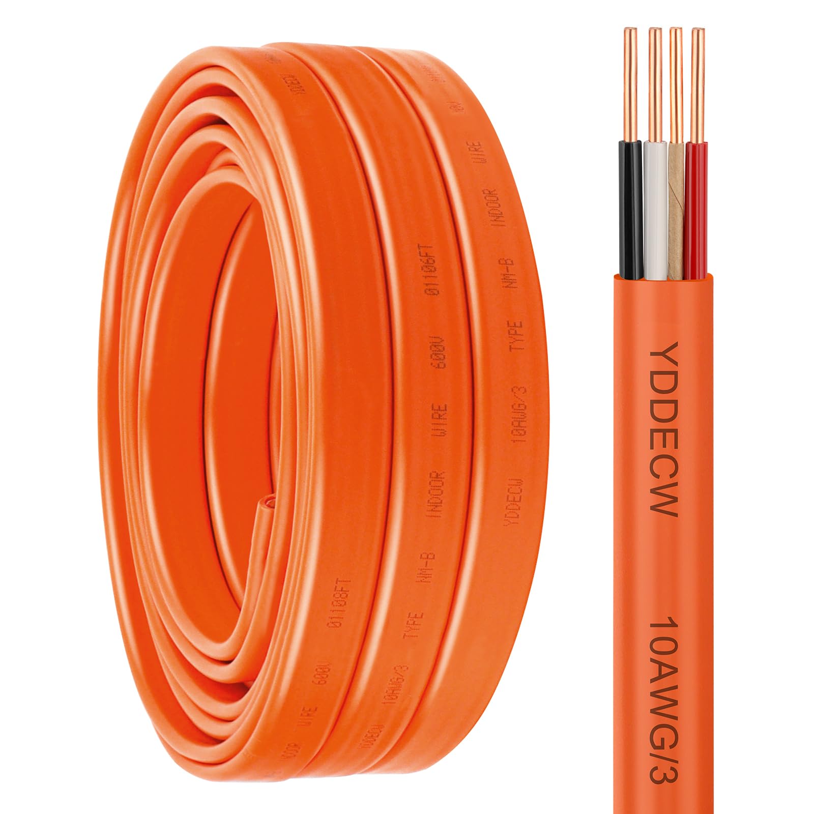 Photo 1 of YDDECW 10/3 NM-B Wire with Ground - 25FT 10 Gauge Non-Metallic Sheathed Cable Pure Copper 10 AWG 3 Conductor Residential Indoor Wire for Outlets, Switches and Other Loads etc.