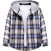 Geckatte Kids Boys Girls Button Down Shirts Long Sleeve Lightweight Plaid Hooded Flannel Shirt Cute Tops