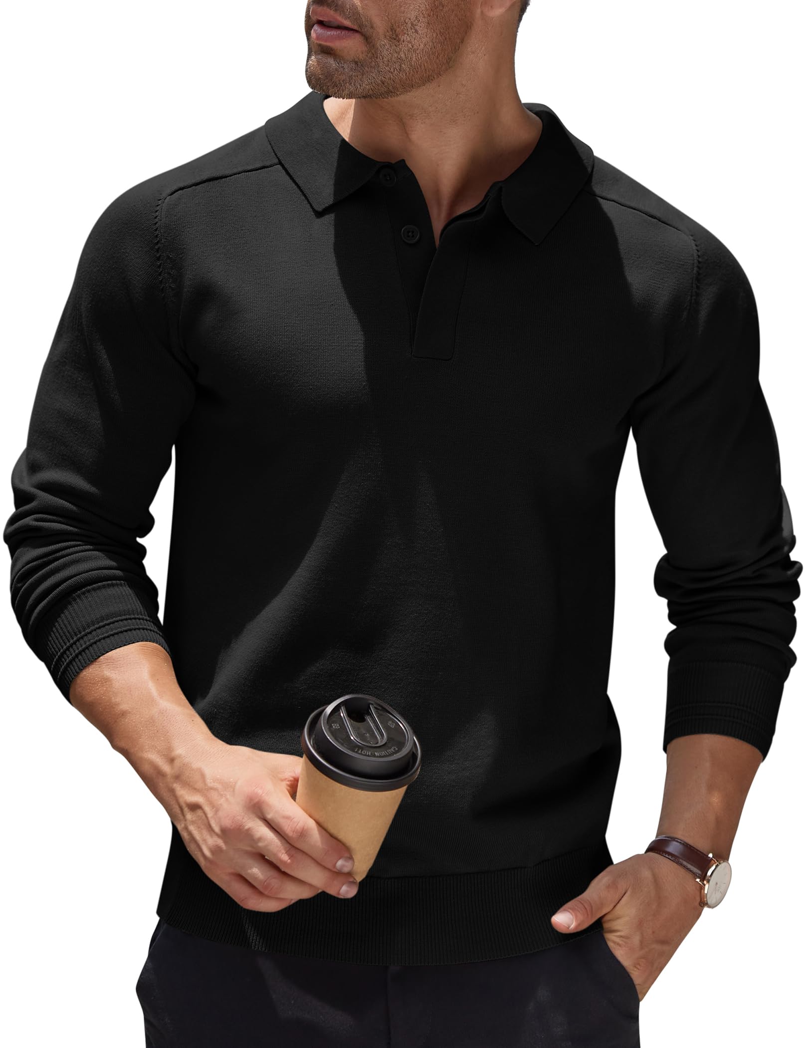 COOFANDY Men's Jumper Poloshirt Long Sleeve Top Knitted Pullover Regular Fit Winter Sweater Casual Solid Color Sweatshirt