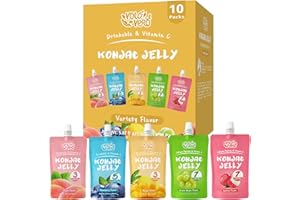 VOLO VERO Konjac Jelly Pouch Drinkable Variety Pack, Low Calorie, 10-Packs, Low Sugar, Keto, Gluten Free, Vegan Fruit Snacks with Vitamin C - Flavors Include Peach, Mango, Blueberry, Lychee, Grape