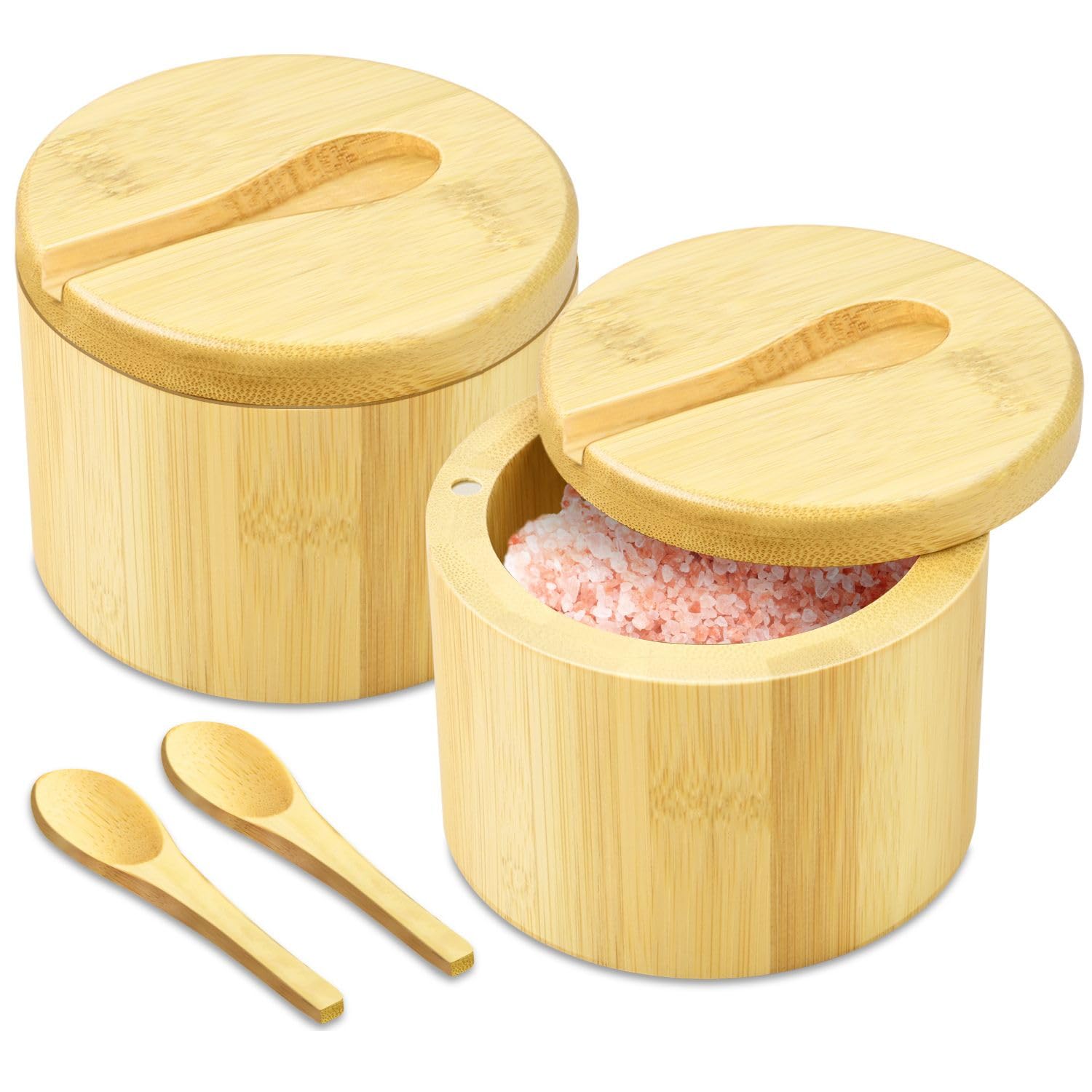 Photo 1 of ***MISSING PARTS***
Flexzion Bamboo Salt Cellar with Lid and Spoon - Salt and Pepper Containers for Paprika, Herbs, Spice, Sugar - Bamboo Pepper Jar Storage Box Holder w/Magnetic Swivel Lid for Kitchen, 6 oz (Set of 2)