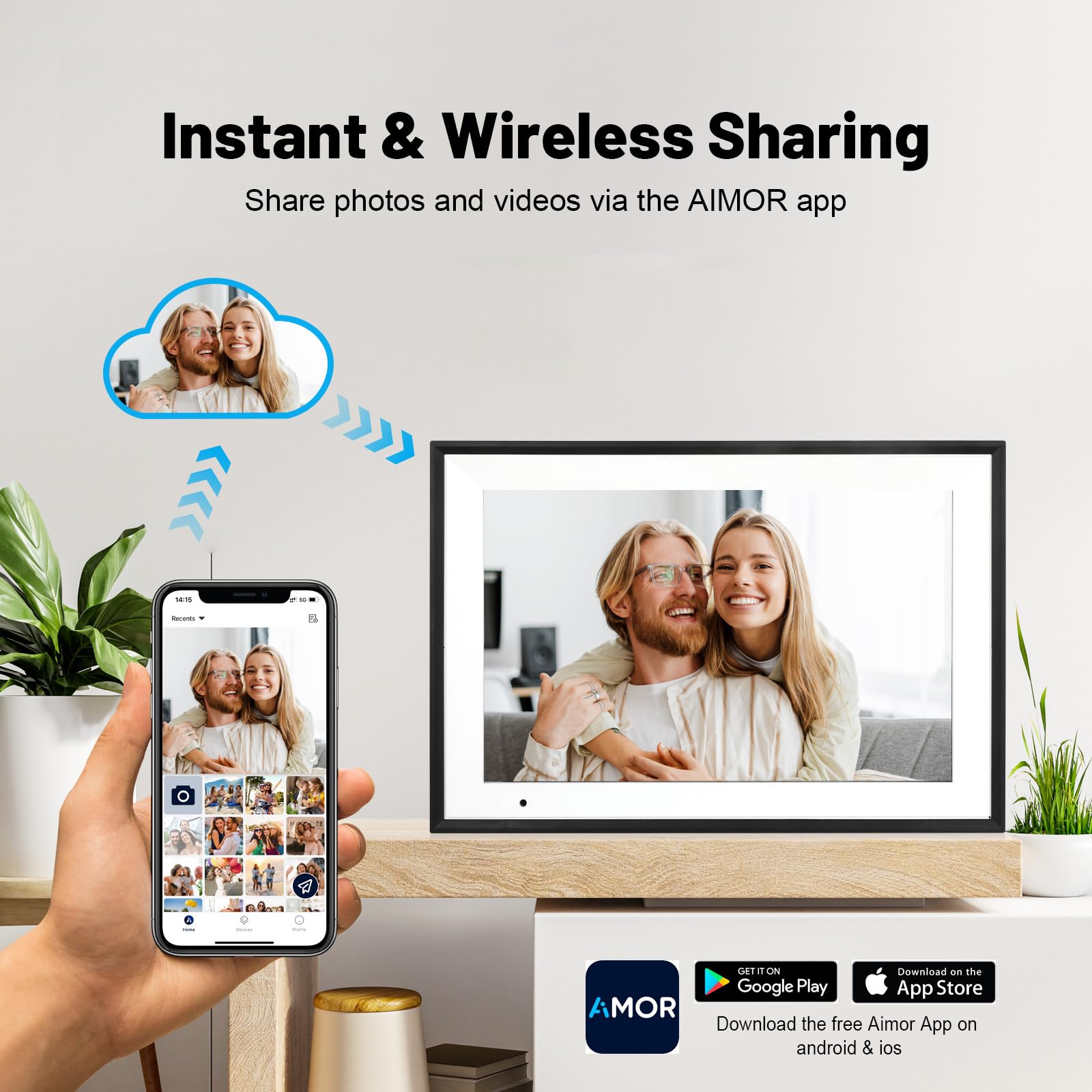 Digital Photo Frame 10.1 Inch WiFi Digital Picture Frame IPS HD Touch Screen Smart Cloud Photo Frame with 32GB Storage, Auto-Rotate, Easy Setup to Share Photos or Videos Remotely via AiMOR APP (Black)