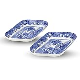 Spode Blue Italian Pickle Dishes, Set of 2 - Countryside &amp; Scroll Border | Elegant 8.5" Porcelain Trays - Ideal for Pickles, Olives, Dips &amp; Other Appetizers, Dishwasher, Microwave, Freezer &amp; Oven Safe
