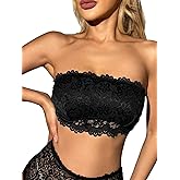 WDIRARA Women's Lace Strapless Bandeau Bra Wireless Non Padded Sleeveless Lingerie Bralettes