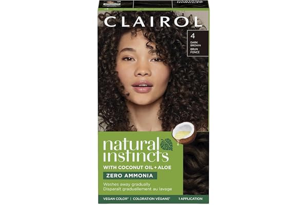 Clairol Natural Instincts Demi-Permanent Hair Dye, 4 Dark Brown | Ammonia‑Free, Vegan Hair Color with Coconut Oil & Aloe Vera