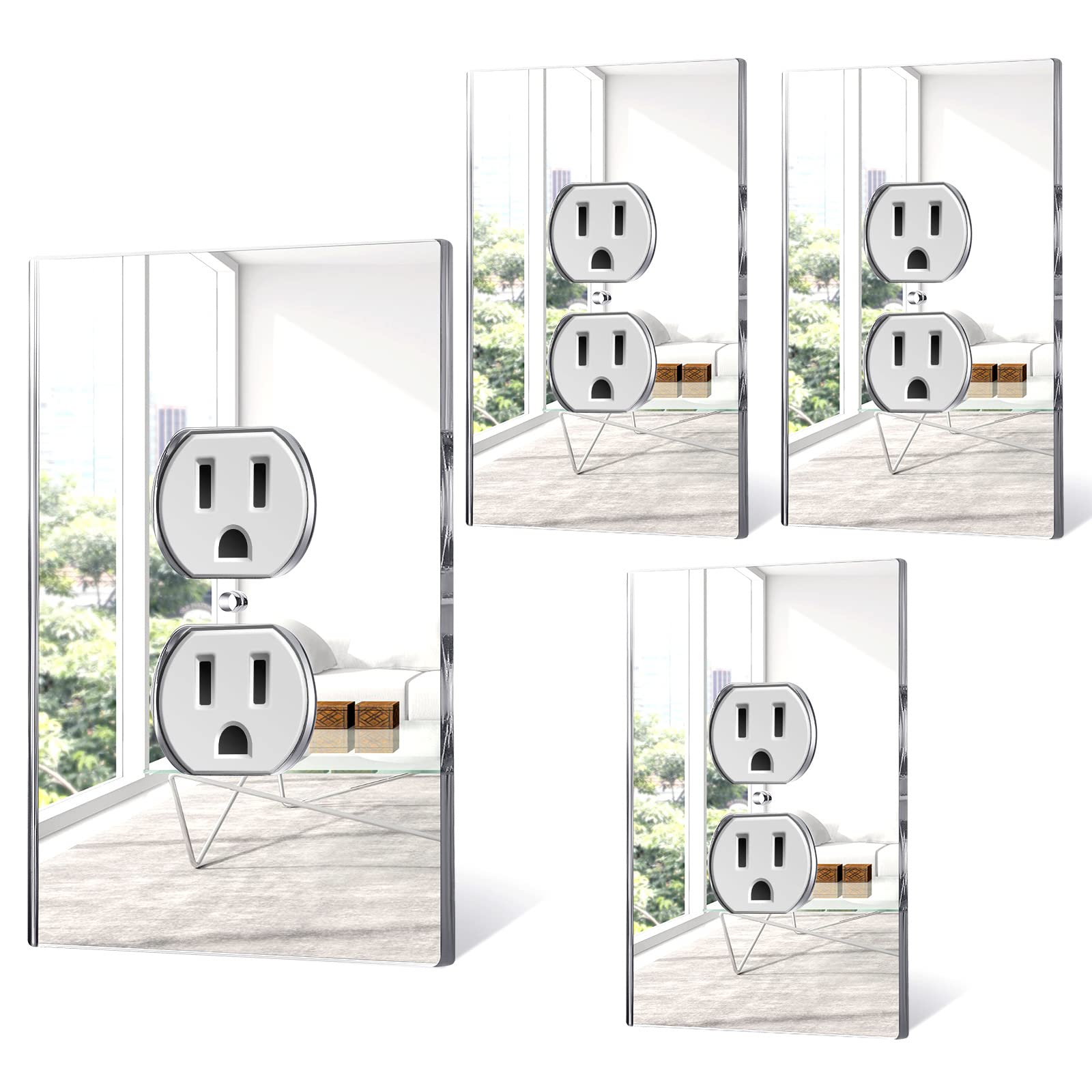 Photo 1 of 4 Pcs 5.5 x 3.5 Inch Mirror Light Switch Covers Outlet Covers Jumbo Acrylic Duplex Wall Plate Mirrored Clear Electrical Outlet Cover for Bathroom Indoor Outdoor Supplies Oversize (Single Gang Socket)