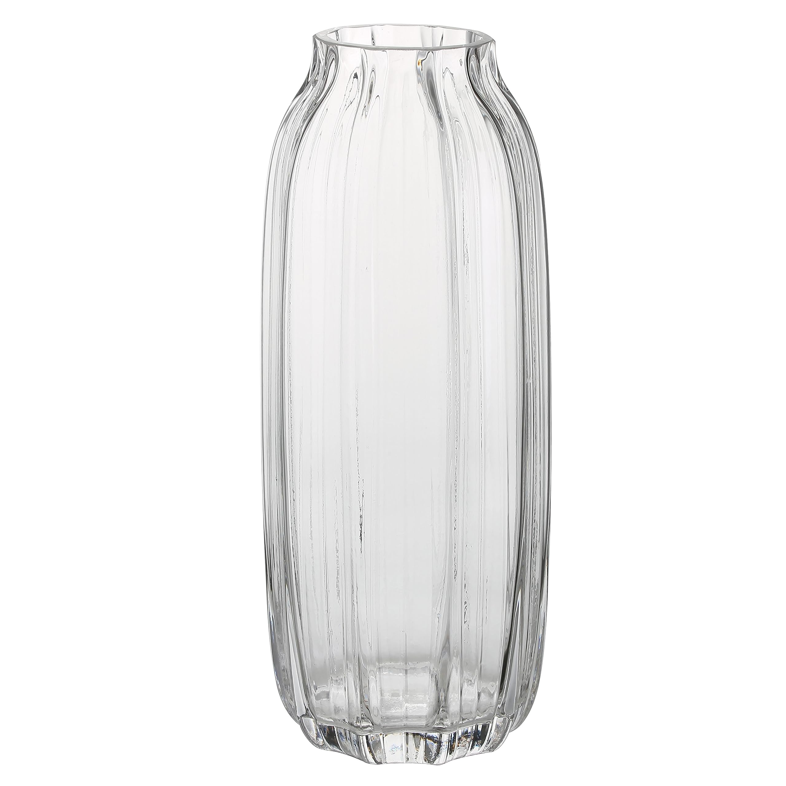 JAKY-Global Large Clear Glass Ribbed Tall Vase, 32cm, Decorative Vase for Home Table Centerpieces, Flowers Decor and Farmhouse