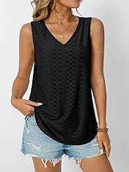 AUTOMET Women Summer Tank Top Eyelet Embroidery
