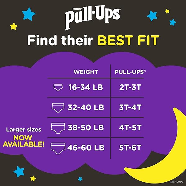 PULL-UPS BOYS’ NIGHT-TIME POTTY TRAINING PANTS, SIZE 3T-4T OVERNIGHT TRAINING UNDERWEAR (32-40 LBS), 60 CT