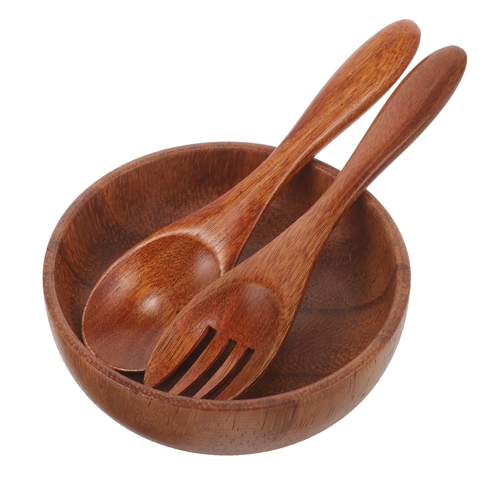 Amosfun Small Acacia Wood Bowls for Dipping, Table Side Dish Bowl with Spoon Fork, Mini Round Serving Bowl for Condiment, Chips, Appetizers, Yogurt (4x8cm)