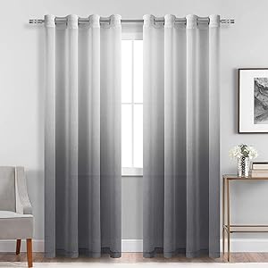 DWCN Faux Linen Grey Ombre Sheer Curtains - Gradient Semi Voile Grommet Top Window Curtains for Bedroom and Living Room, Set of 2 Panels, 52 x 84 Inches Long
