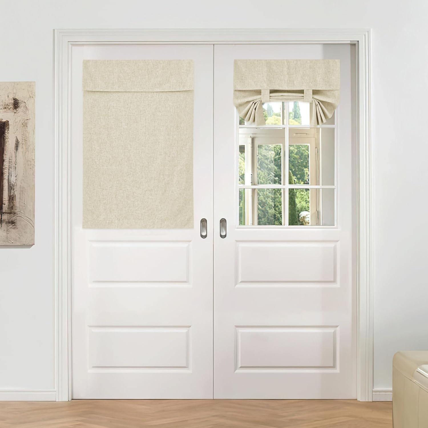 Outdoor Curtains - KGORGE Kitchen Door Curtains 40 inch Length, Natural Linen Blended Glass Door Window Drapes 100% Blackout Privacy Shades for Patio Door French Door Small Window, W26 x L40 inch, Beige, 1 Panel