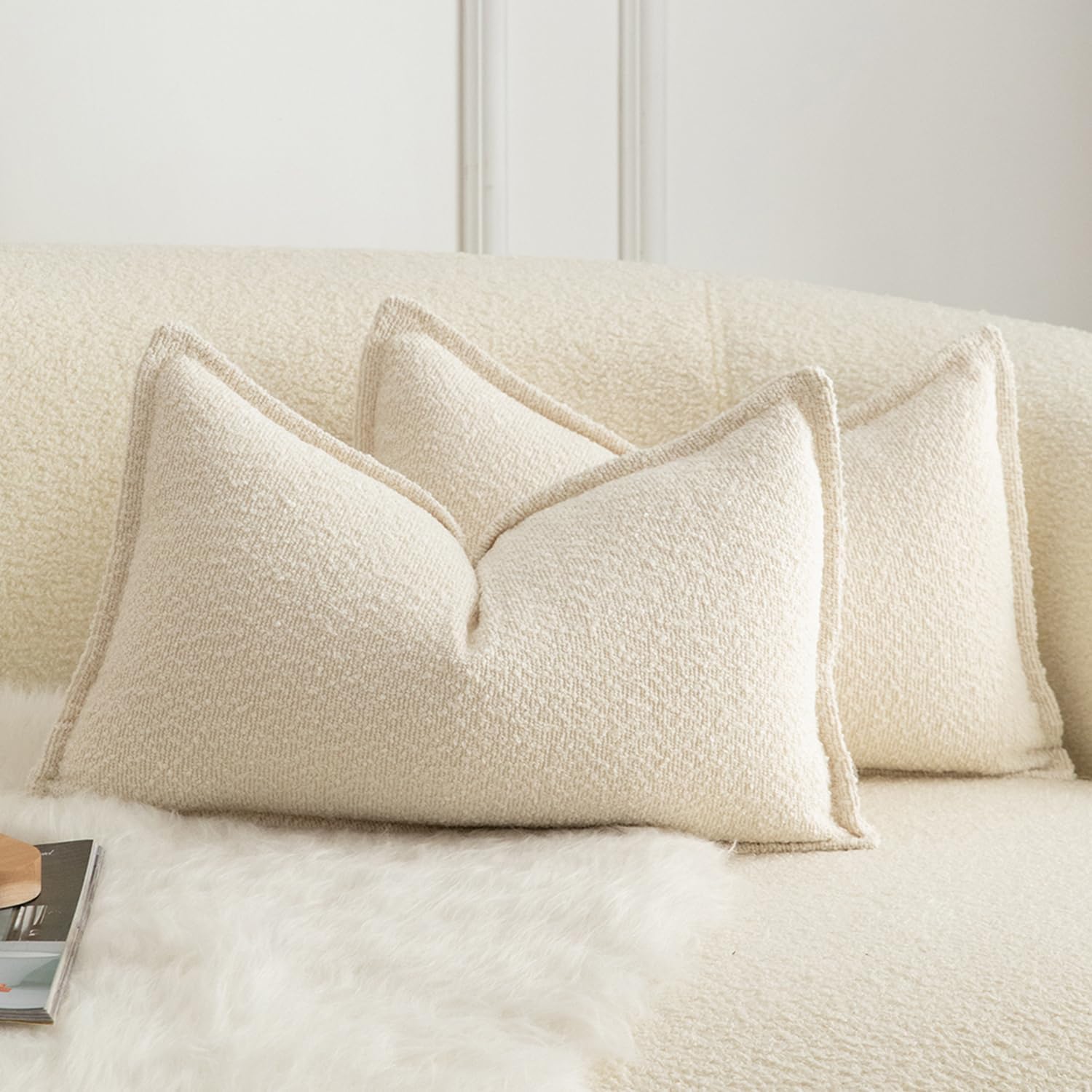 Photo 1 of ***READ NOTES*** MANDIOO Pack of 2 Decorative Throw Pillow Covers Accent Solid Woven Textured Cushion Covers Pillow Cases Bedroom Living Room Sofa Home 12 x 20 Inch Beige