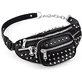 Fanny-Pack-for-Women-Leather Vegan UTO Waist Bag Rivet Studded Lightweight Zipper Pocket Shoulder Purse