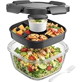 Canfanni Glass Salad Container, 56oz Bowl with Airtight Lids, Bento Box | Premium Borosilicate, BPA-Free, Microwaves, Dishwas
