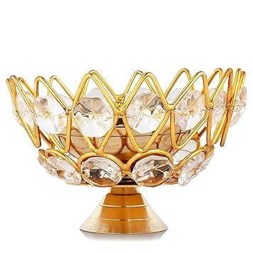 Decorative India Decor Metal Crystal Oil Diya Home Decoration and Puja Purpose.