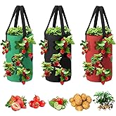 SouilGoal Upside Down Tomato Planter-3 Gallon Hanging Strawberry Planter Durable Aeration Fabric Grow Bags for Vegetables (Set of 3- Red,Green and Black)