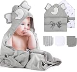 momcozy Hooded Baby Towel Set 8-Piece Elephant Cute Turquoise 30x30
