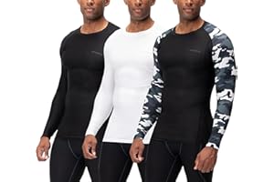 DEVOPS 3 Pack Men's UPF 50+ Long Sleeve Compression Shirts Quick Dry, Cool Gear for Garage Garden Gym Yard and Workouts
