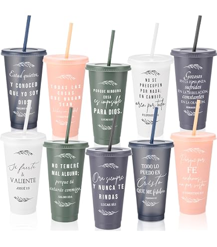 Tioncy Paquete de 12 vasos de regalo cristianos de Navidad, vasos con versículos de la Biblia, inspiradores de 24 onzas, tazas de café de plástico coloridas con tapas, pajitas, regalos religiosos Tioncy Paquete de 12 vasos de regalo cristianos de Navidad, vasos con versículos de la Biblia, inspiradores de 24 onzas, tazas de café de plástico coloridas con tapas, pajitas, regalos religiosos
