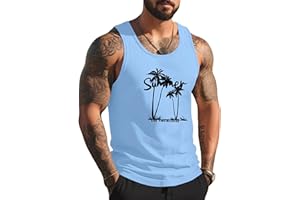 Mens Tank Tops Summer Beach Vacation Sleeveless Shirts Casual Palm Graphic Muscle Gym Workout Tank Top