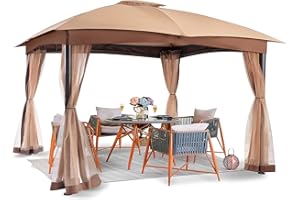 Gazebo for Patio, FAB BASED 10x12 Gazebo, Double Vent Canopy Gazebos, Outdoor Gazebos with Privacy Netting, Easy Setup Patio Pavilion with Steel Frame Strong Legs for Lawn, Backyard, and Deck(Khaki)