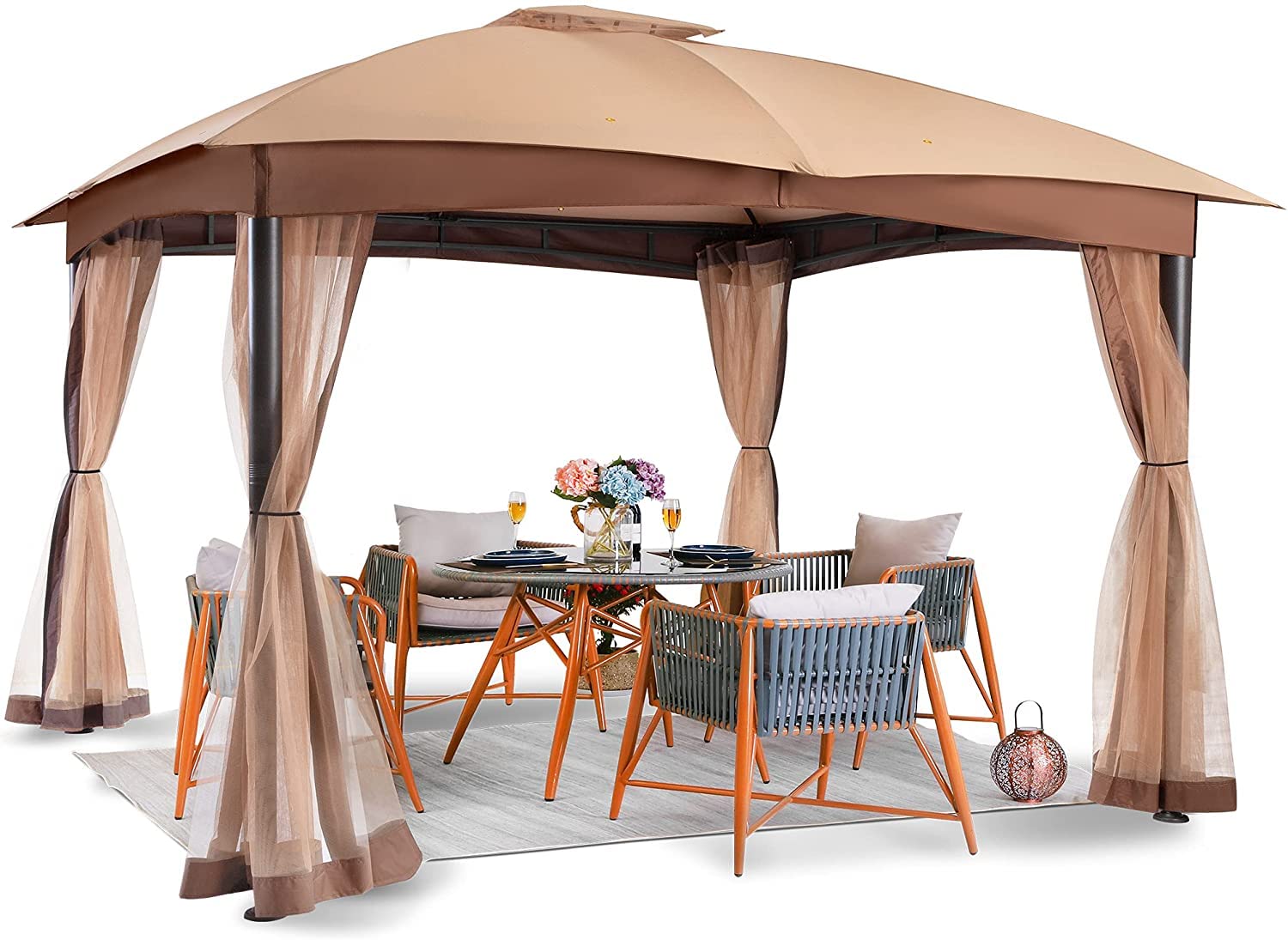 Photo 1 of ***It is used, it is missing parts, it is not known if it works 100%.**Gazebo for Patio, FAB BASED 10x12 Gazebo, Double Vent Canopy Gazebos, Outdoor Gazebos with Privacy Netting, Easy Setup Patio Pavilion with Steel Frame Strong Legs for Lawn, Backyard, a