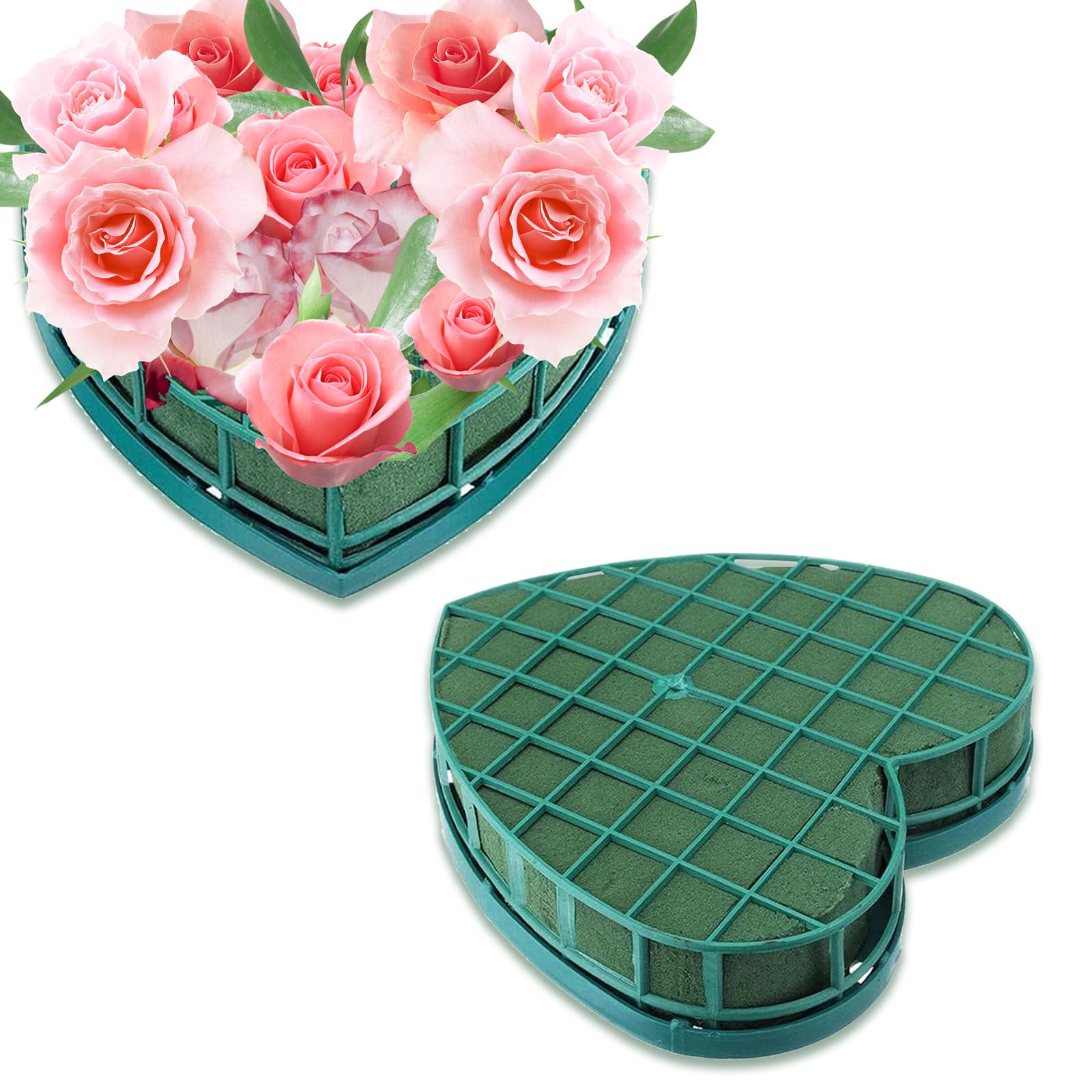 Photo 1 of 2 Pack Large Floral Foam Blocks Heart Shaped Floral Bricks with Suction Cup Tray, 11.8 x 12.6 inches Green Florist Sponge Flower Mud for Wedding Party Valentine’s Day Decor Floral Arranging Supplies