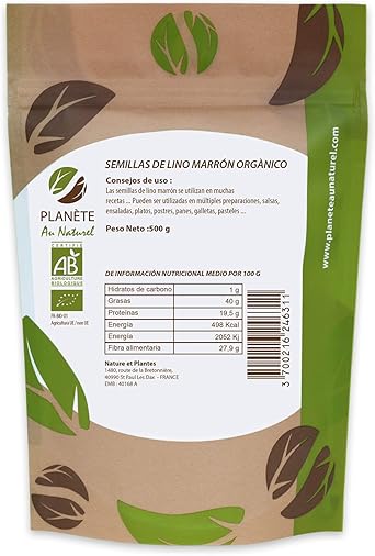 Semillas de Lino marrón Orgánico - 500g: Amazon.es: Alimentación y ...
