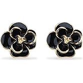Classic Enamel Camellia Clip Earrings Elegant Flower Hypoallergenic Non Pierced Earrings 925 Silver Stud Earrings for Women Bridal