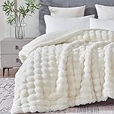 Serenhom 60x80 Inches Ultra-Soft Fuzzy Faux Fur Plush Twin Size Blanket - Thick, Warm Sherpa for Couch, Sofa, Bedroom, Camping - Decorative Blanket for Cozy Warmth, Bubble Ivory White