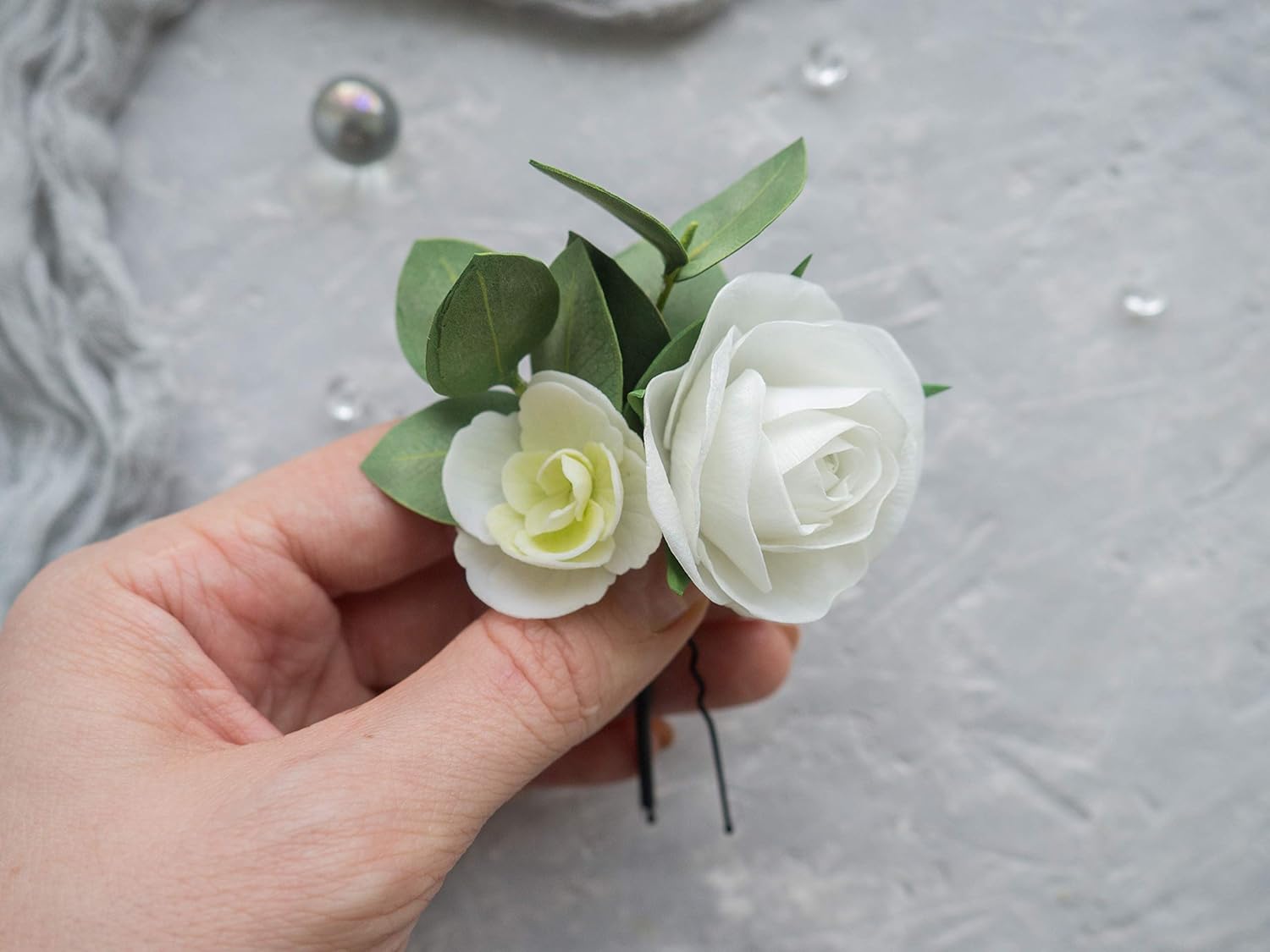 White rose hair piece Clearance