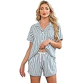 LYCY Women's Striped Pajamas Set, Cute Button Down Short Sleeve Pjs 2 Piece Notch Collar Sleepwear Summer