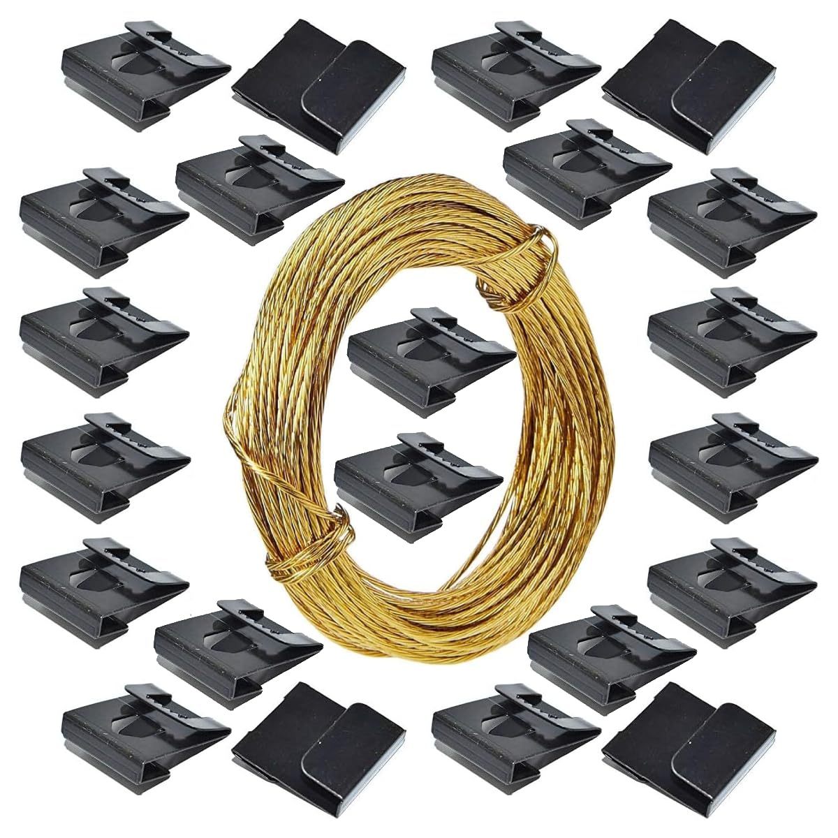 SISI UK® Clip Over Sawtooth Frame Hanger 2-3mm Board (20 Pack) Picture Hanging with 3mtr Brass Wire