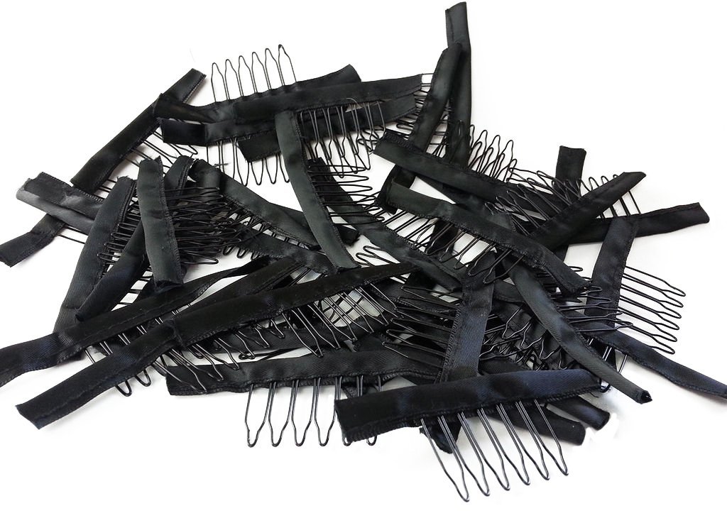 PeiGee 16/26/36/56pcs Wig Combs 6 Teeth Close with Wrap Lace Cap Clip for Glueless Lace Wig Accessories (Black)