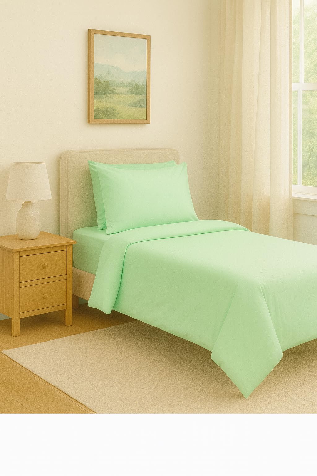 COMFORTNIGHTS, Flame Retardant Bed Linen Single Duvet Cover - Envelope End (Green), certified to BS7175 Ignition Source 5+7, also known as Crib 7 or FR Source 7. — image 1