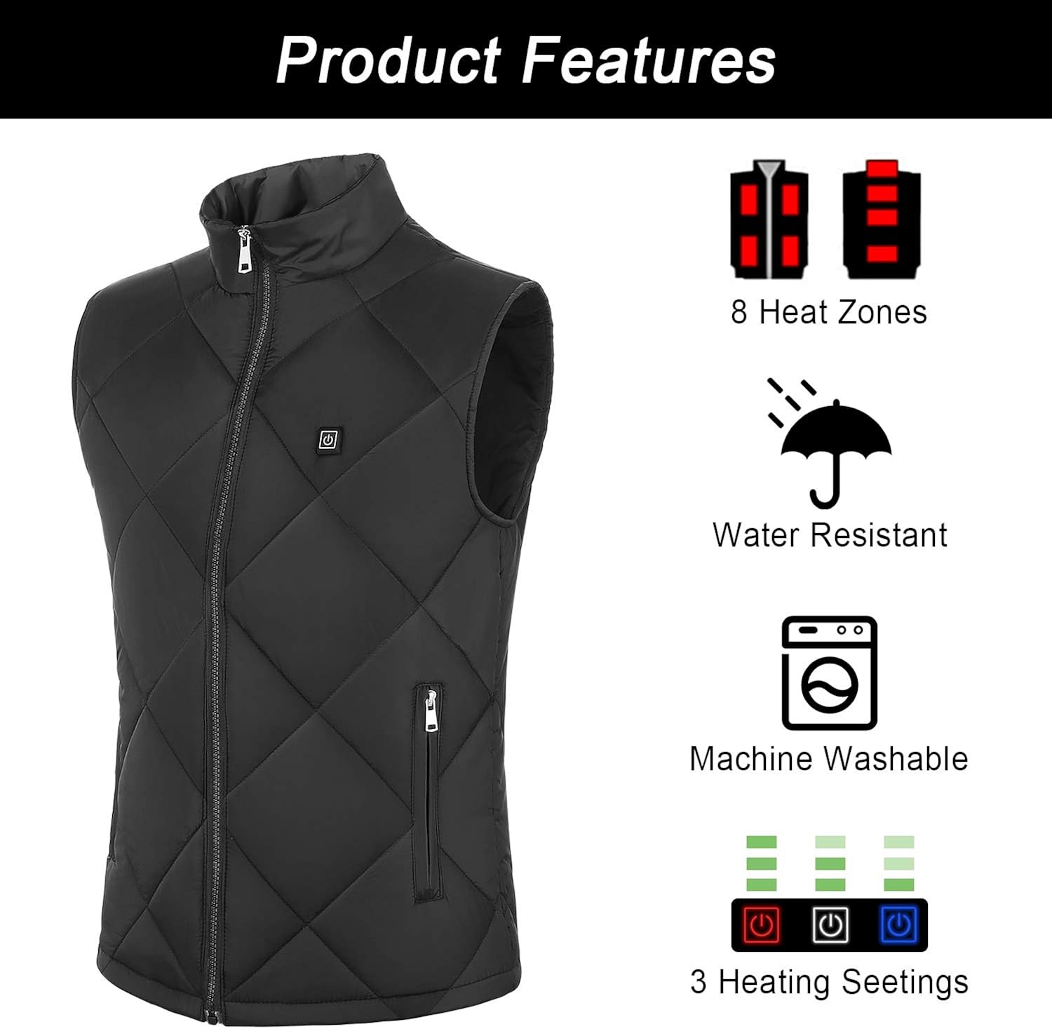 FERNIDA Heated Vest for Men Women USB Charging Electric Heating Vests Water Wind Resistant (Battery Pack not Included) at  Men’s Clothing store