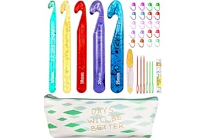Weabetfu 5 Large Crochet Hook,25mm 20mm 18mm 15mm 12mm Size Crochet Hook, Large Crochet Hook for Chunky Yarn,24PCS Big Crochet Hook,10mm-25mm Crochet Hook with Case (Colourful)
