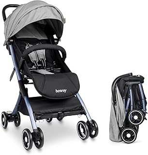 besrey leicht kinderwagen Flugzeug Buggy mit Liegeposition kann ins Flugzeug mitnehmen klein zusammenklappbar für Baby ab Geburt bis 3 Jahren - grau