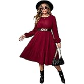 ShopWonder Women Plus Size Knit Sweater Dress Round Neck Long Sleeves Comfy Pullover Winter Midi Dress with Belt