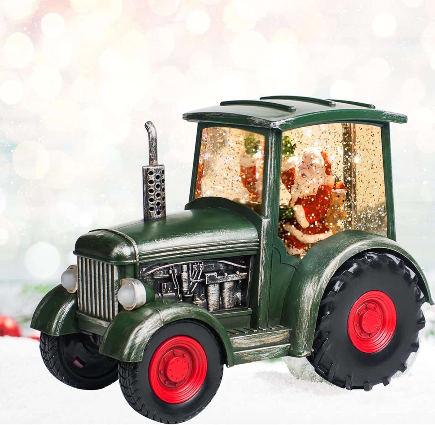 Snow Globes - Christmas Snow Globe Lantern, Santa in Musical Tractor Spinning Water lamp with 6H Timer, Festival Ornament Gifts for Kids