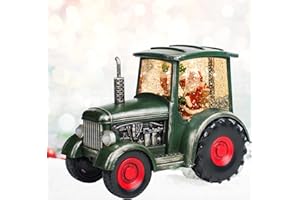 COZY-PAVILION Christmas Snow Globe Lantern, Santa in Musical Tractor Spinning Water lamp with 6H Timer, Festival Ornament Gifts for Kids