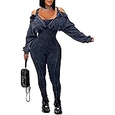 DINGANG Fall Outfits for Women's Sexy One Piece Jumpsuits Lantern Long Sleeve Bodycon Ribbed Romper