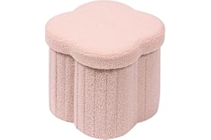 B FSOBEIIALEO Storage Ottoman Cube, Flowers Shaped Ottomans with Storage Foot Stool Footrest for Lving Room, Boucle Ottoman Seat for Dorm Room,Faux Teddy Fur, Pink 12.6"x12.6"x12.6"