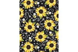 (1 Yard) Timeless Treasures Sunflowers And Bees On Chalkboard Fabric, Sunflowers Fabric, Quilting Fabric, Sewing Fabric, 100%