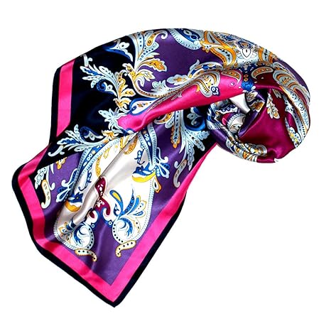LORENZO CANA Luxus Damen Seidentuch aufwändig bedruckt Tuch 100% Seide 90 cm x 90 cm harmonische blau violett Farben Damentuc