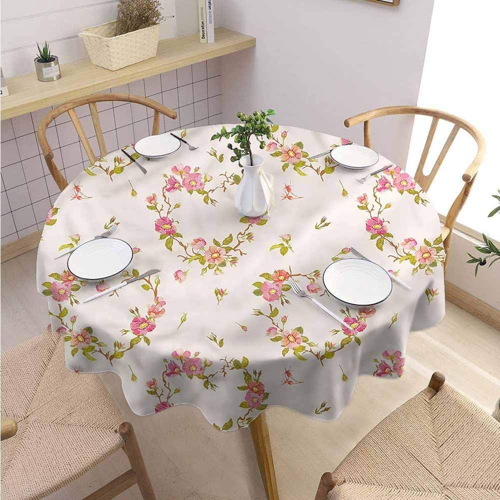 BNAREO Restaurant Round Tablecloth Floral Spring Blossoms on Branches