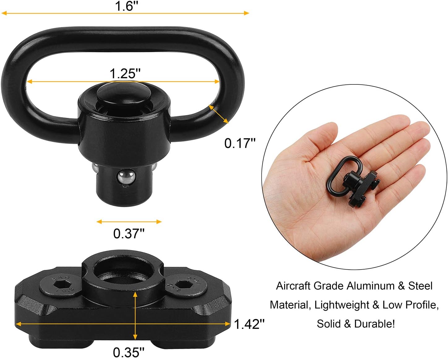 REERON MLOK QD Sling Mount Sling Swivels, 2 Pack 360° Rotation 1.25" Quick Detach Push Button QD Sling Swivels Mounts Adaptor for M-lok System : Sports & Outdoors