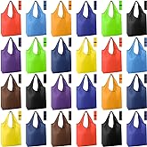 Eccliy 24 Pieces Reusable Grocery Bags Polyester Shopping Bags for Groceries Multi Colors Reusable Foldable Shopping Tote(Solid Style)