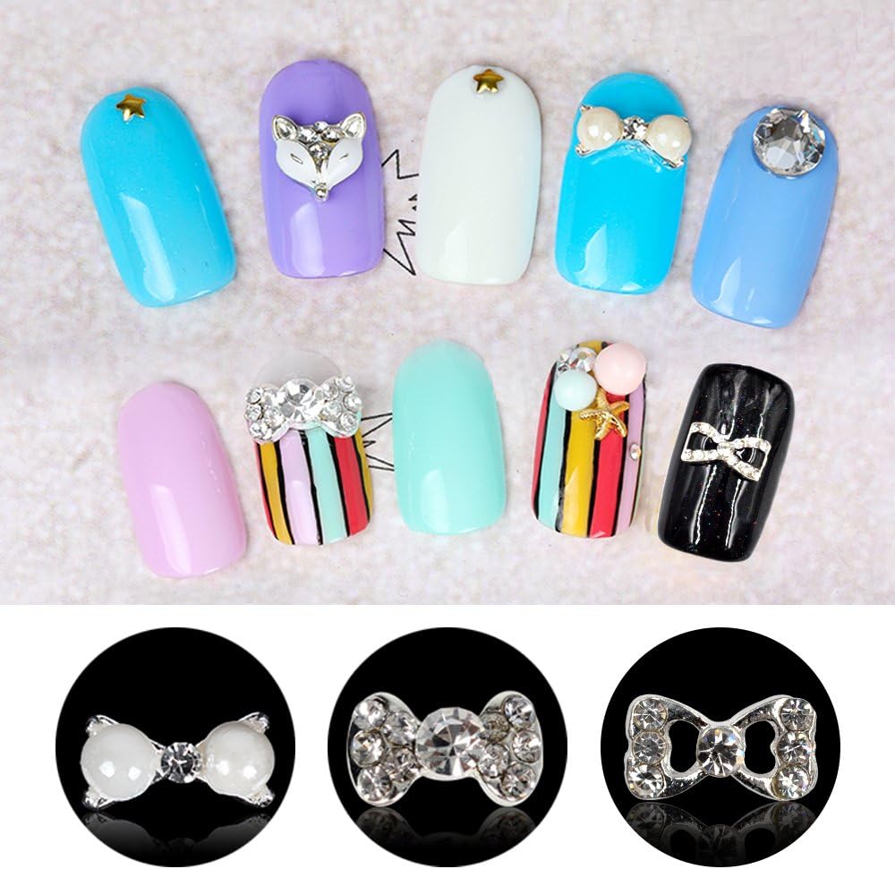 Amazon 3ｄネイルデザインパーツ グリッターアクセサリー合金 リボン胡蝶 クリスタル ラインストーン パールをはめ込む ネイルアートパーツ 12個セット入る ラウンドケース付け リボン メーリンドス ラインストーン 通販